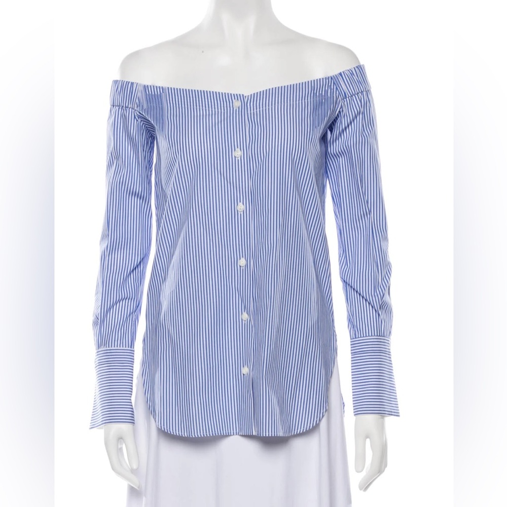 rag & bone Blue Striped Off-the-Shoulder Button Down Shirt Size XS